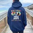 Retro Teacher Most Likely To Take Naps All Summer Cute Women Oversized Hoodie Back Print Forest