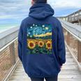Sunflower Floral Flower Van Gogh Style Starry Night Graphic Women Oversized Hoodie Back Print Forest