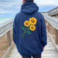 ひまわりの花束 春のフローラルガーデン 黄色の花 レディース オーバーサイズ パーカー バックプリント Forest
