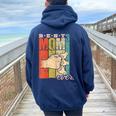 Best Mom Ever Madre De Tres Trillizos Madre De 3 Niños Women Oversized Hoodie Back Print Navy Blue