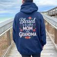 Blessed To Be Called Mom And Grandma Cute Floral Women Oversized Hoodie Back Print Navy Blue