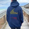 Colombia Mapa Bandera De Colombia Colombia En Idiomas Del Mundo Women Oversized Hoodie Back Print Navy Blue