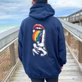 Masc Lesbian Stuff Tongue Rainbow Gay Pride Ally Lgbtq Adult Women Oversized Hoodie Back Print Navy Blue