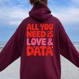 All You Need Is Love & Data Teacher コンピュータースプレッドシート レディース オーバーサイズ パーカー バックプリント Maroon