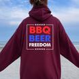 Bbq Beer Freedom シャツ レディース オーバーサイズ パーカー バックプリント Maroon