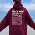 Black Mom Nutrition Facts History Month Proud Mama's Day Women Oversized Hoodie Back Print Maroon