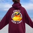Crazy Duck Lady キュート アヒル ママ アヒルの所有者 面白い I Love Ducks レディース オーバーサイズ パーカー バックプリント Maroon