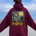Cute Giraffe Africa Van Gogh Style Starry Night Women Oversized Hoodie Back Print Maroon