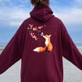 Fox Japanese Cherry Blossom Sakura Tree Kawaii Girls Women Women Oversized Hoodie Back Print Maroon