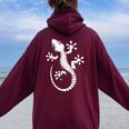 Gecko Dad Mom Lover モノクロ ヤモリ レディース オーバーサイズ パーカー バックプリント Maroon