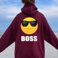 Girl & Boy Boss サングラス 顔文字シャツ クールな顔 レディース オーバーサイズ パーカー バックプリント Maroon