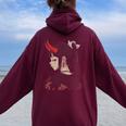 Girl With Red Horns 日本アートスタイル 面白いグラフィックtシャツ レディース オーバーサイズ パーカー バックプリント Maroon