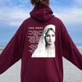 Hail Mary Blessed Mother ロザリオの祈り レディース オーバーサイズ パーカー バックプリント Maroon