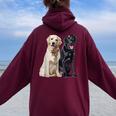 Happy Two Labradors ゴールデンブラック ラボレトリバー Mom Dad レディース オーバーサイズ パーカー バックプリント Maroon