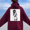 Hot Girl On 男性用 セクシー バッド キティ ピンナップガール B&W レディース オーバーサイズ パーカー バックプリント Maroon