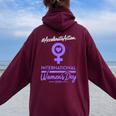 International Women's Day 2025 Accelerate Action Girls レディース オーバーサイズ パーカー バックプリント Maroon