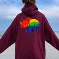 Lgbt 力強い虹色のサイ Rainbow Rhinoceros Graphic レディース オーバーサイズ パーカー バックプリント Maroon