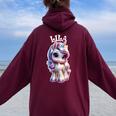 Lila かわいいユニコーンデザイン 女の子用 名前 Lila レディース オーバーサイズ パーカー バックプリント Maroon