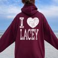 I Love Lacey バレンタイン ガールフレンド 女の子 娘 ハート 妻 レディース オーバーサイズ パーカー バックプリント Maroon