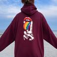 Masc Lesbian Stuff Tongue Rainbow Gay Pride Ally Lgbtq Adult Women Oversized Hoodie Back Print Maroon