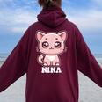 Nina かわいい猫 子猫デザイン 女の子 名前 ニーナ レディース オーバーサイズ パーカー バックプリント Maroon