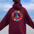 Peace Love Flower Power レトロ ヒッピー コスチューム タイダイ 60年代 70年代 レディース オーバーサイズ パーカー バックプリント Maroon