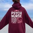 Psych Nurse Mental Health Psychiatric Nursing Appreciation レディース オーバーサイズ パーカー バックプリント Maroon