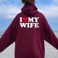Red Heart I Love My Wife レディース オーバーサイズ パーカー バックプリント Maroon