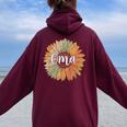 Retro Style Summer Sunflower Graphic For Oma Mother's Day Women Oversized Hoodie Back Print Maroon
