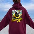 Sunflower Cat 黒猫 ひまわり 向日葵 アメコミ ネタアイテム レディース オーバーサイズ パーカー バックプリント Maroon