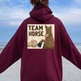 Team Horse 面白い馬のデザイン レディース オーバーサイズ パーカー バックプリント Maroon