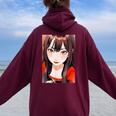かわいい 可愛い 女の子 若い 美人 イラスト 日本 きれい 赤い服 レディース オーバーサイズ パーカー バックプリント Maroon