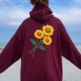 ひまわりの花束 春のフローラルガーデン 黄色の花 レディース オーバーサイズ パーカー バックプリント Maroon