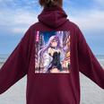 アニメの女の子、漫画、美学、かわいい、日本語、Waifu プリント レディース オーバーサイズ パーカー バックプリント Maroon
