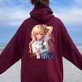 アニメ風イラスト ギャル 最強 可愛い女の子 レディース オーバーサイズ パーカー バックプリント Maroon