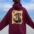 アライグマ 男性 女性 かわいい 食べる ラーメン 和 タヌキ レディース オーバーサイズ パーカー バックプリント Maroon