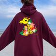 キリン 花 Giraffes Flower レディース オーバーサイズ パーカー バックプリント Maroon