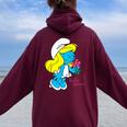スマーフ スマーフェット キャラクター 花 咲く スマーフィー ファン レディース オーバーサイズ パーカー バックプリント Maroon