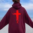 タトゥーレッドクロスオーダー I Christian I Brushtroke I Cross レディース オーバーサイズ パーカー バックプリント Maroon