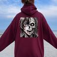 ホラー アニメ 漫画 日本 日本人 不気味 アニメ 女の子 レディース オーバーサイズ パーカー バックプリント Maroon
