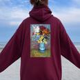 ヴィンセント・ヴァン・ゴッホの花 青い花瓶のヴィンテージ 美術品 レディース オーバーサイズ パーカー バックプリント Maroon