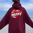 名前入り Missy I Love Missy レディース オーバーサイズ パーカー バックプリント Maroon