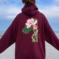 咲く蓮の花 蓮の花 ハス ヴィンテージ 日本美術 小原古邨 新版画 レディース オーバーサイズ パーカー バックプリント Maroon