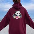 天然花 パンダ アジア動物園 動物 パンダ レディース オーバーサイズ パーカー バックプリント Maroon