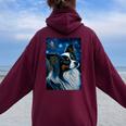 星月夜のパピヨン 絵画 犬 お母さん お父さん レディース オーバーサイズ パーカー バックプリント Maroon