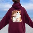 猫と少女 Cat And Girl レディース オーバーサイズ パーカー バックプリント Maroon