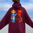 美しい笑顔のベトナムの女の子、旗とベトナムの地図 レディース オーバーサイズ パーカー バックプリント Maroon