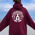 花のセントバーナード犬の花のグラフィック デザイン レディース オーバーサイズ パーカー バックプリント Maroon