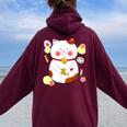 花より団子猫 Cat 猫 メンズ レディース ペット 動物 和風 キャラt レディース オーバーサイズ パーカー バックプリント Maroon