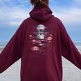 蓮の花 日本の月 反射 自然 恋人 デザイン レディース オーバーサイズ パーカー バックプリント Maroon